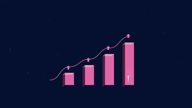 Rising bar chart with growth trend line animation