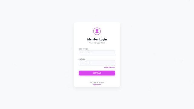 Member Login interface with username and password fields on white background