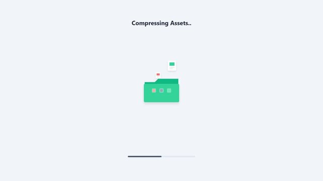 Compressing assets animation with a green folder icon on a white background