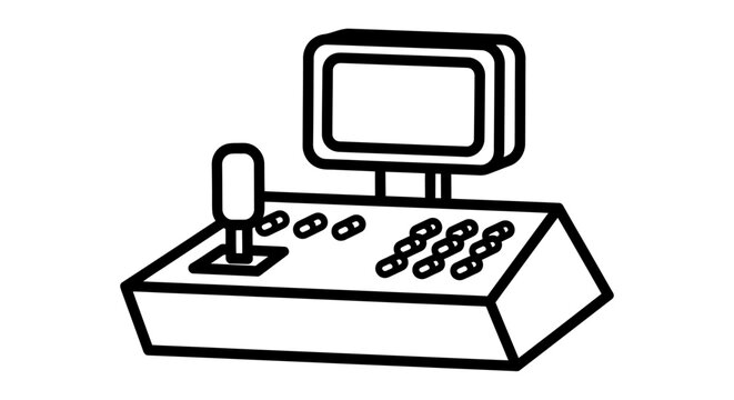 Vintage arcade game console with joystick and monitor, retro gaming illustration.