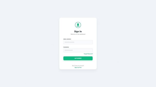 Sign In interface for website login with authorize button on white background