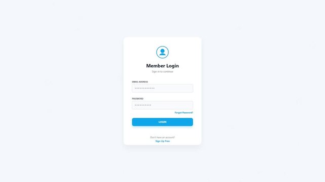 Login UI motion graphics animation on green screen background for editing