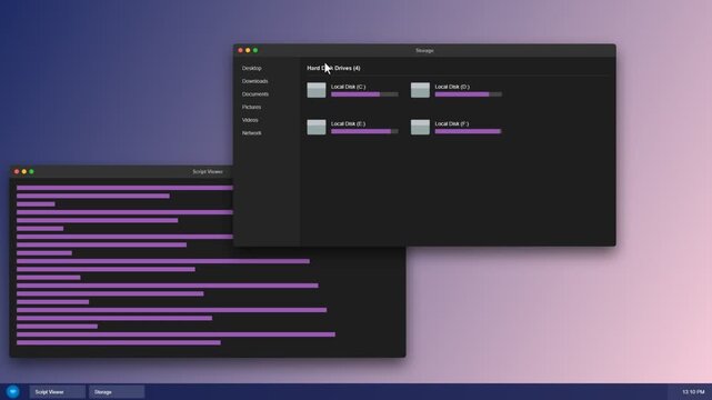 Computer storage interface with file system windows