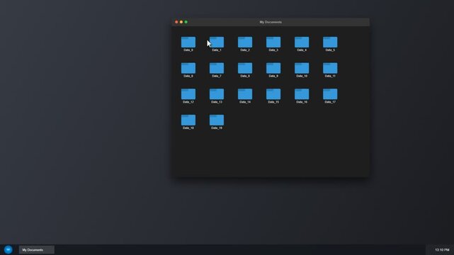 Computer folder interface with data file icons