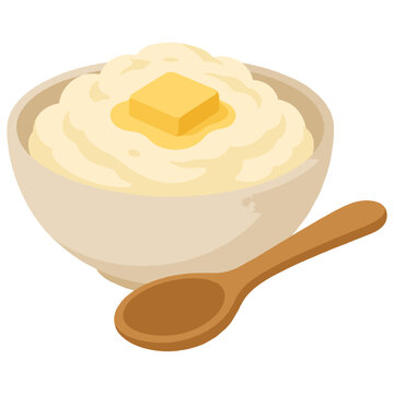 Flat mashed potato illustration with butter and spoon for Thanksgiving dinner menu