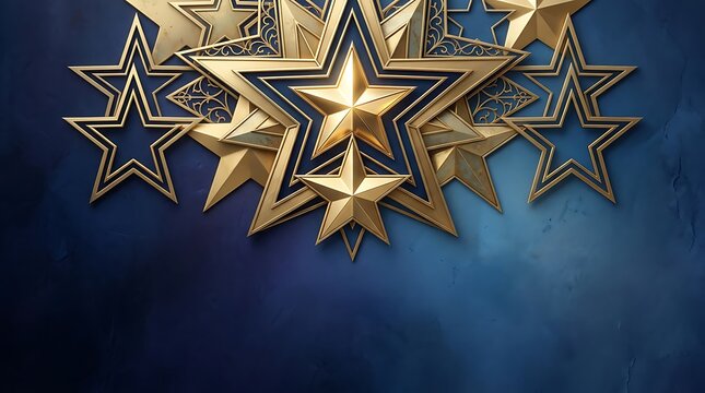 Elegant Golden Stars Ornament on Deep Blue Textured Background