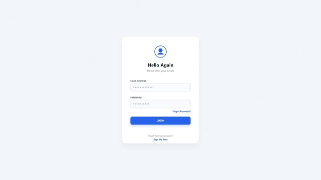 Login screen interface with hello again message and user profile icon
