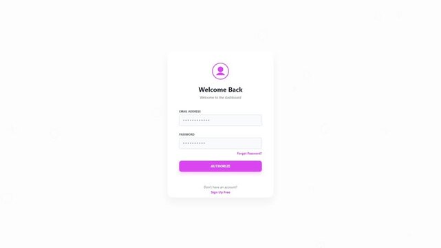 Login screen interface with welcome back message and pink button design
