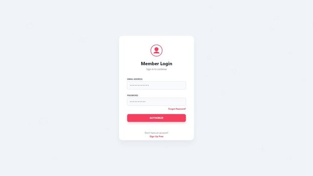 Member Login interface with red authorize button and user profile icon