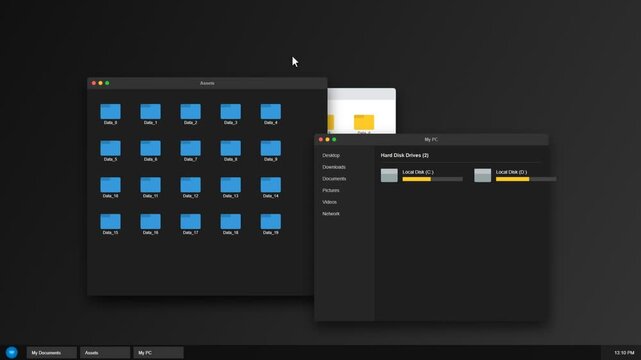 Computer file explorer interface with data folders