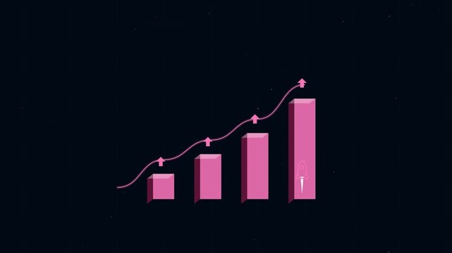 Pink bar chart showing business growth and success