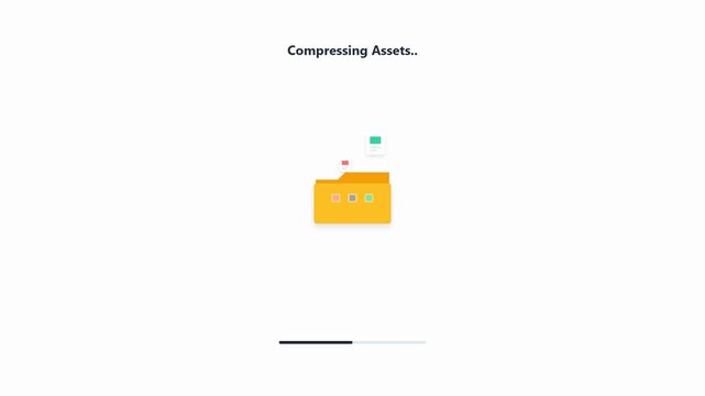 Compressing assets animation with folder icon and progress bar on white