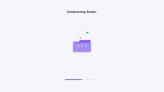 Compressing Assets Animation showing files moving into a folder on white