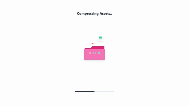 Compressing assets motion graphic showing digital files entering a folder