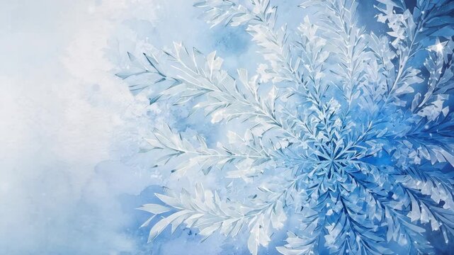 Close-up of intricate blue and white frost patterns on a surface