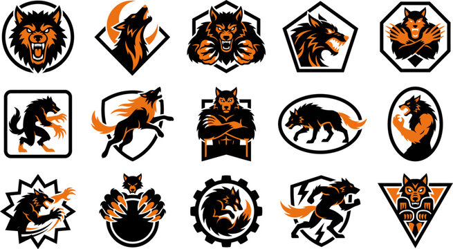 Collection of fierce wolf mascot logos for esports teams and gaming avatars featuring aggressive animal designs