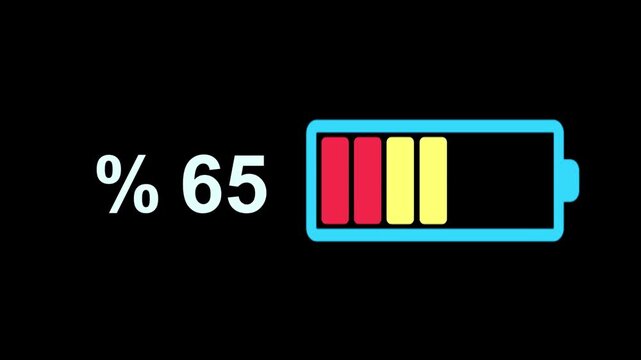 Digital battery icon sixty five percent charge level on black background