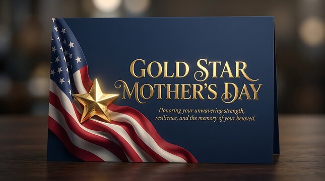 Gold Star Mother's Day Commemorative Card with US Flag and Gold Star