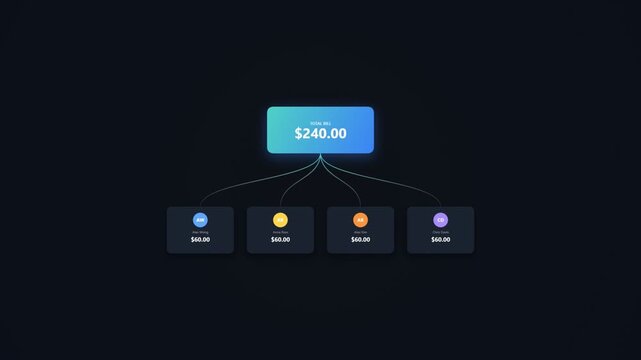 Financial transaction dashboard animation showing money flow and payments