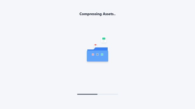 Compressing assets animation with files flying into a blue folder icon