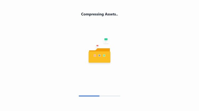 Compressing Assets animation with folder icon and progress bar on white