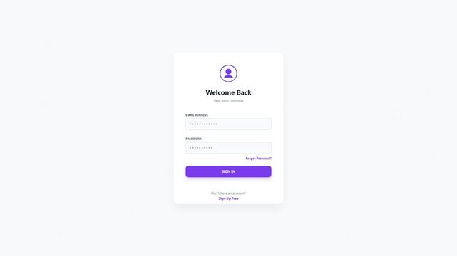 User login interface with welcome back text and purple sign in button