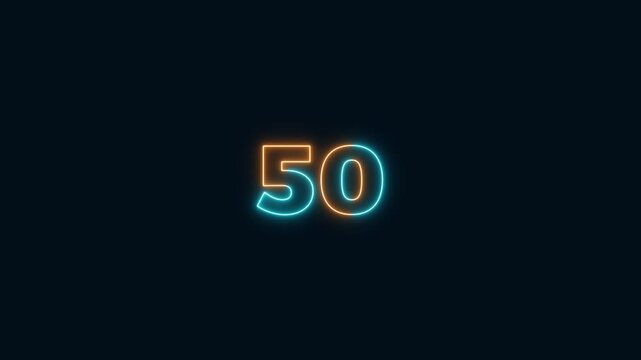 Glowing neon 0 to 100 countdown.counting number from 0 to 100 simple counter animation on black .