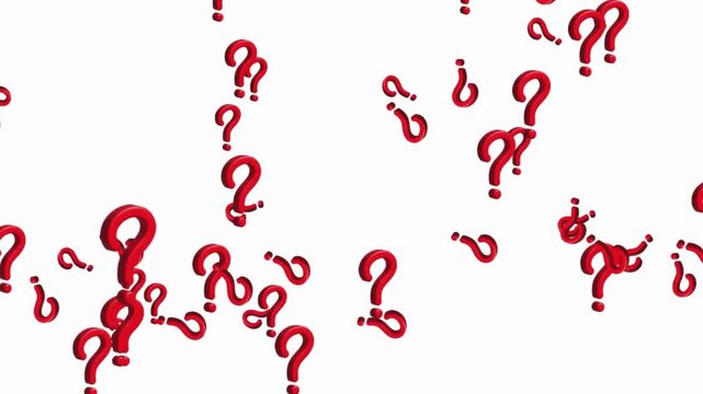 Red question marks floating on a white background for business FAQs and problem solving concepts