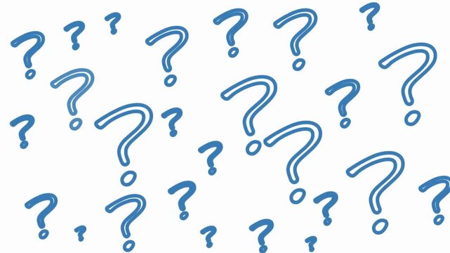 Blue question marks pattern on white background representing confusion, doubt, and decision making