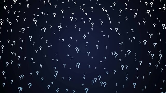 A captivating abstract background featuring numerous white question marks against a dark blue, starry-like backdrop, creating a sense of mystery and inquiry