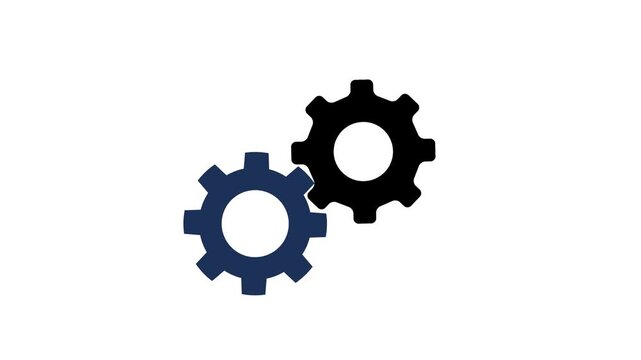 Flat Vector Illustration of Two Interlocking Gears Representing Settings and Industrial Process