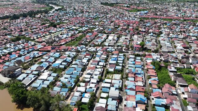 A densely populated residential area in Sungai Andai, Banjarmasin, South Kalimantan