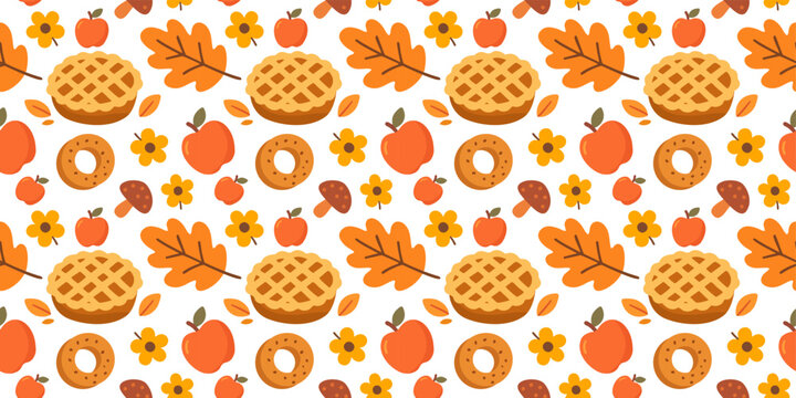 delicious homemade apple pie and sweet pastries seamless pattern