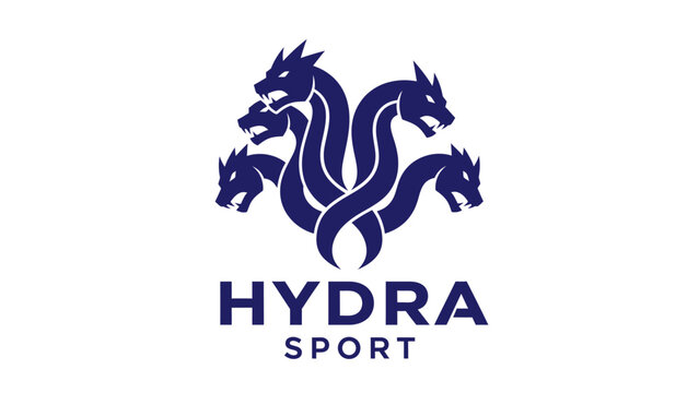 Powerful multi-headed mythical creature logo for sports and athletic branding, symbolizing strength, endurance, and dynamic energy in a modern vector graphic design concept