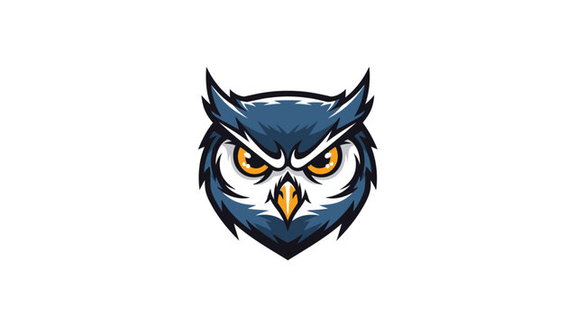 Fierce owl mascot illustration with sharp eyes and detailed blue feathers, perfect for branding