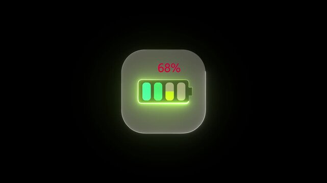 Battery fast charging animation, Glowing animated battery icon. Glowing neon charging icon animation.