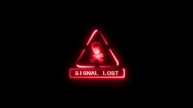 Glowing no signal warning animation with futuristic digital interface, cyber HUD effects, and modern communication error graphics on a black background.