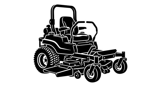 Zero turn riding lawn mower illustration silhouette isolated on white background for gardening land care machinery icon