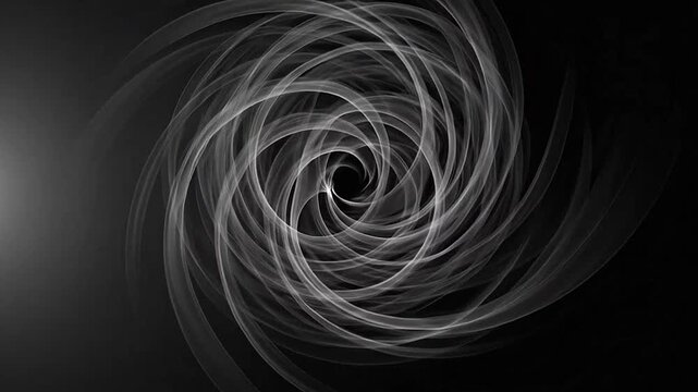 Intricate white circular spiral lines on black background.
