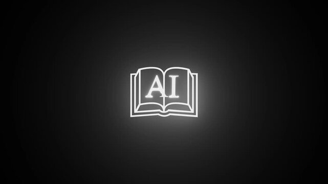 Minimal white glowing AI book logo animation with clean light effects and elegant motion on a dark background. Ideal for education, branding, presentations, and technology videos.