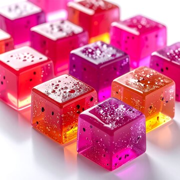 Colorful Gelatin Cubes with Edible Glitter.