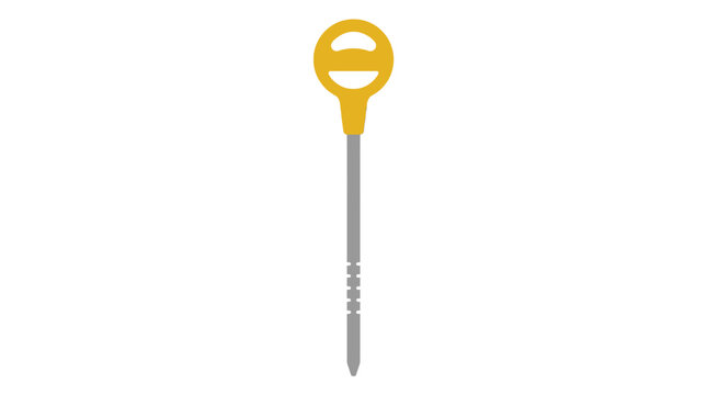 A flat vector illustration of an automotive oil dipstick featuring a bright yellow handle and a long metal rod