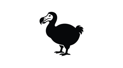 Fototapeta premium A detailed black and white silhouette of a dodo bird showing its iconic beak standing in a simple profile view