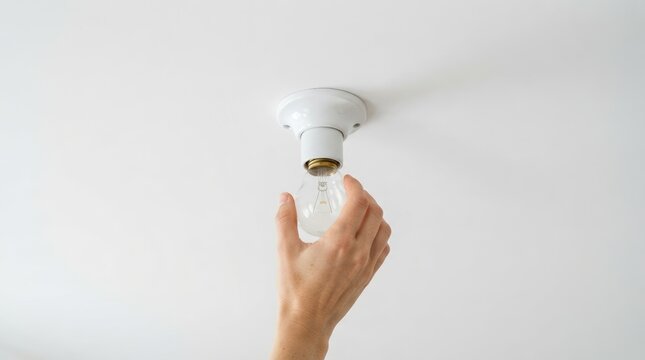 Person changing a light bulb in a white ceiling fixture representing home maintenance and energy efficiency