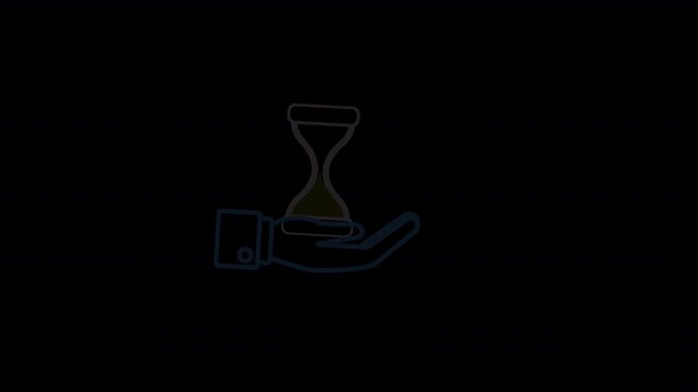 Outline animated footage of hourglass above hand icon, symbolizing time as valuable business asset, patience, and strategic management in modern corporate in alpha channel 