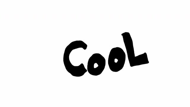 Minimalist black ink hand drawn scribble doodle animation featuring the word cool on white background Video 4K