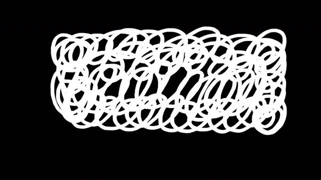 Abstract white hand drawn messy scribble animation on black background with organic sketch lines Video 4K