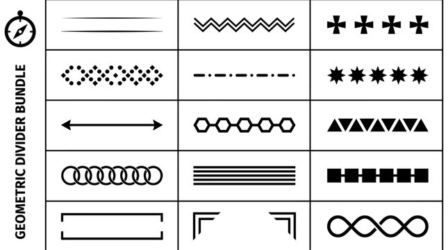 Geometric divider silhouette bundle vector illustration set with various shapes, lines, arrows, and decorative graphic elements for creative design projects