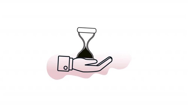 Outline animated footage of hourglass above hand icon, symbolizing time as valuable business asset, patience, and strategic management in modern corporate