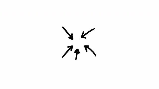 Hand drawn black arrows pointing inward scribble style artistic minimalist creative line art animation Video 4K
